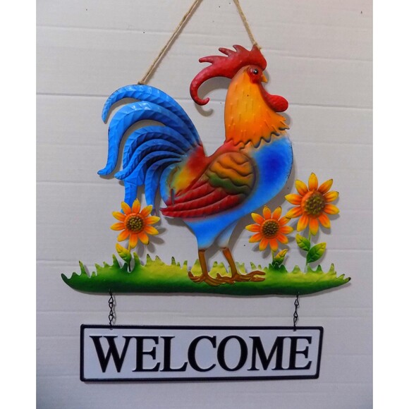NEW Metal Welcome Rooster Chicken Wall Sign Country Decor Farmhouse Wall Art - Picture 3 of 5